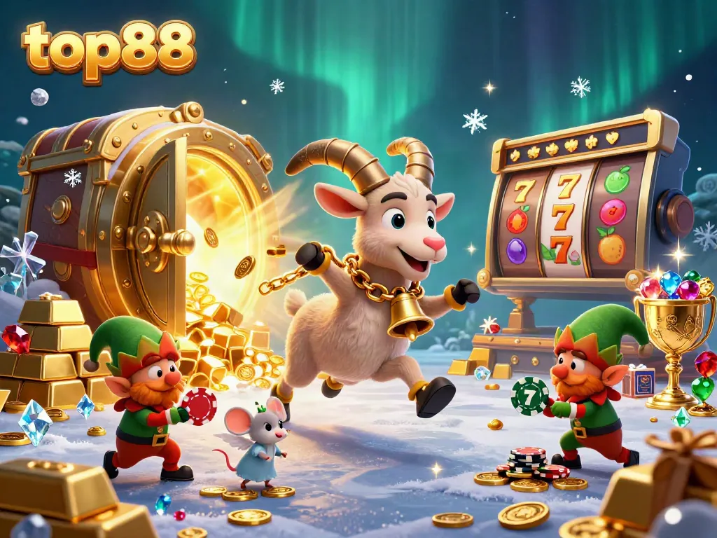 top88 casino fun, Krampus and angels among sparkling treasures in a 3D illustration
