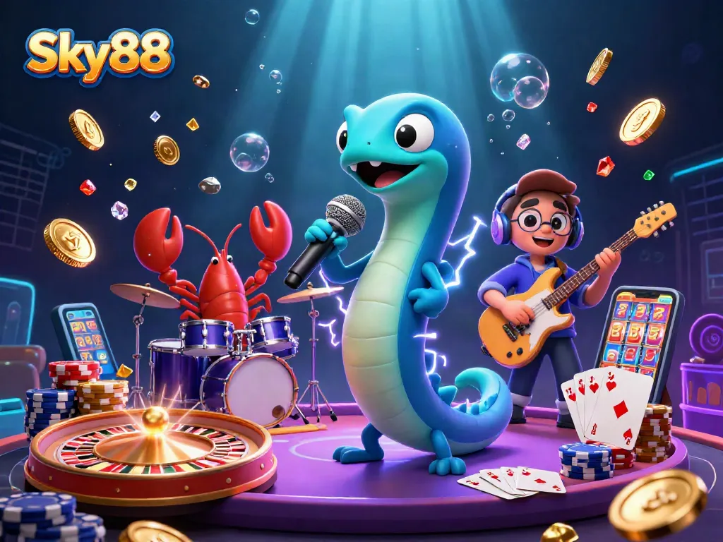 Experience thrilling betting action at Sky88 with a dynamic underwater casino scene featuring electrifying characters!