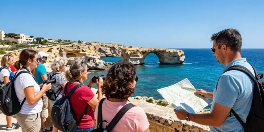 Group enjoying a Malta Gozo tour with breathtaking coastal views.