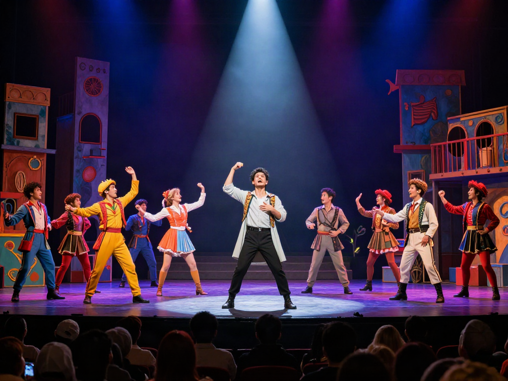 Exciting theater performance highlighting the rokok88 slot login experience on stage with vibrant backdrops and engaged audience.