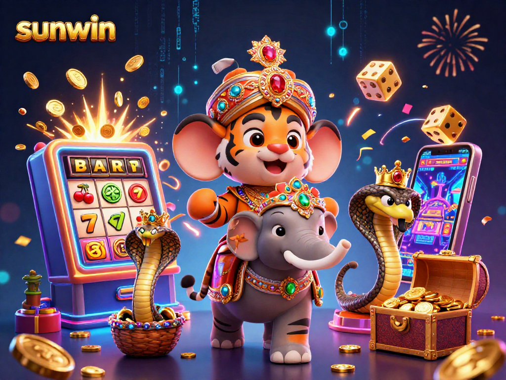 Win big at sunwin with a vibrant casino scene of a maharaja tiger and jeweled elephant!