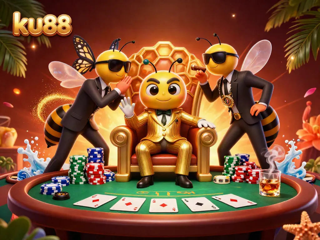 ku88 displays an exciting 3D casino scene with a bumblebee mob boss and game action.