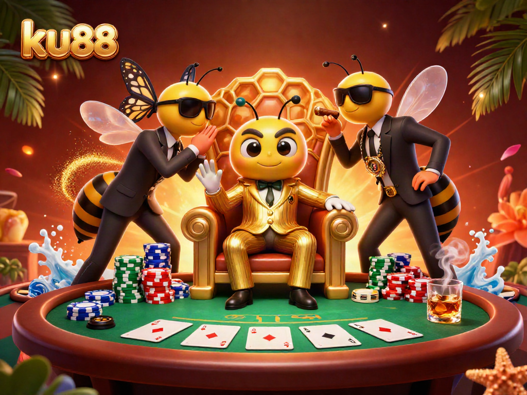 ku88 displays an exciting 3D casino scene with a bumblebee mob boss and game action.
